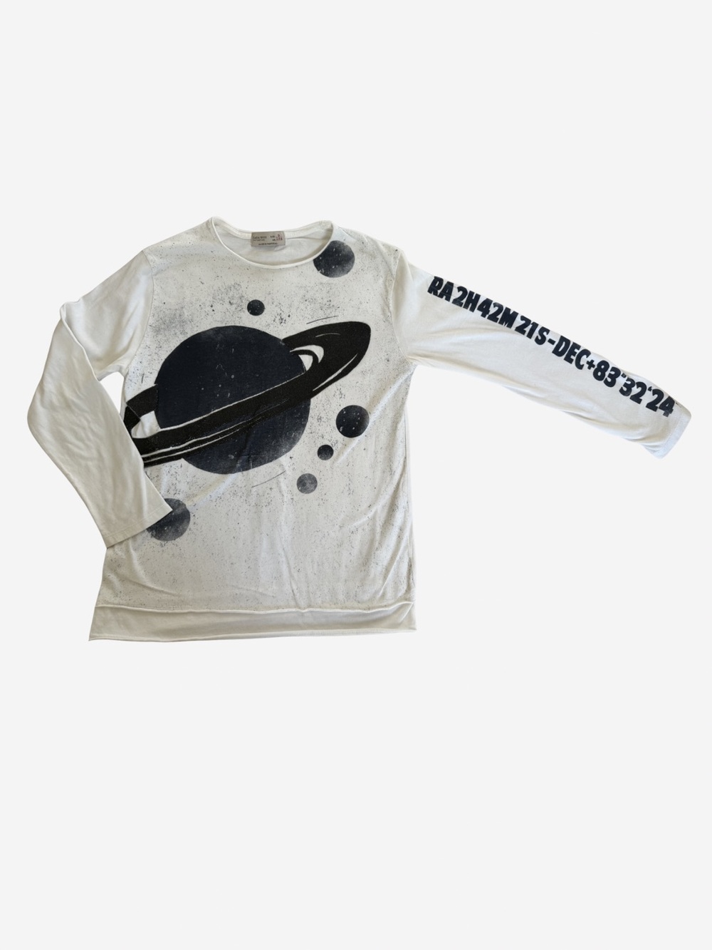 Zara White Long-Sleeve Planet & Sleeve Print Tee
